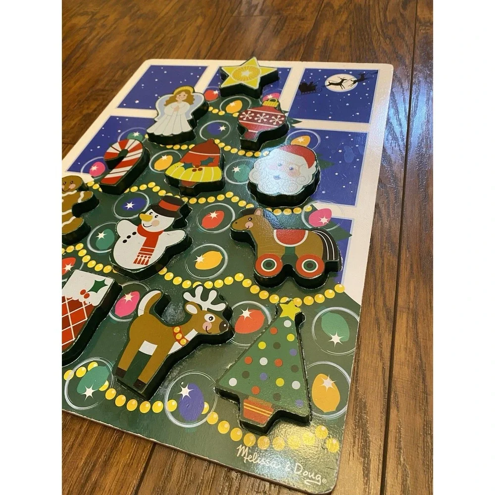 Rare Melissa & Doug Christmas Tree Wooden Chunky Puzzle Read
